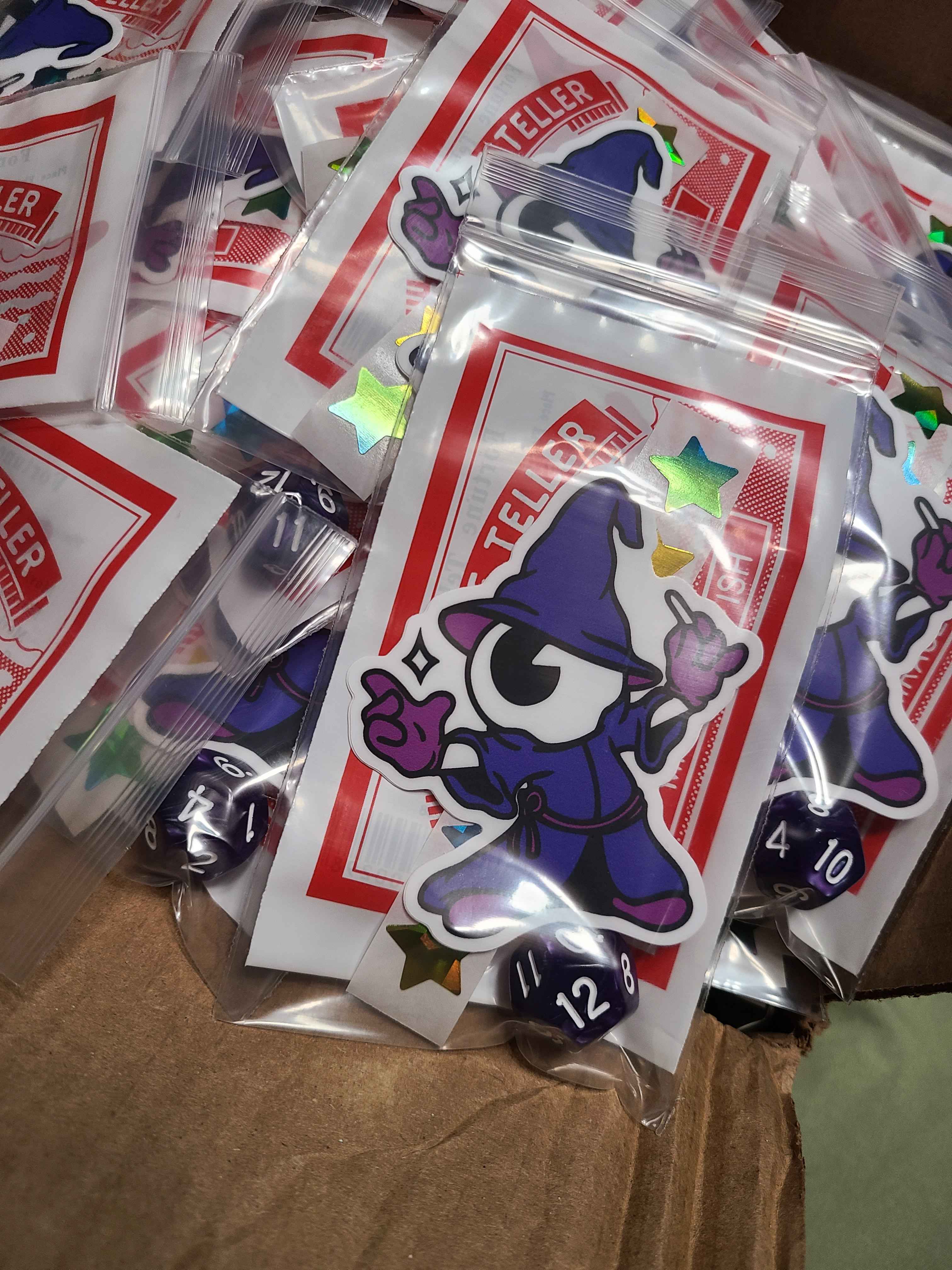 Stickers and dice included with each unit