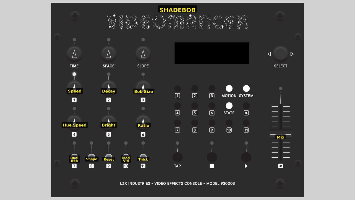Videomancer front panel with Shadebob loaded
