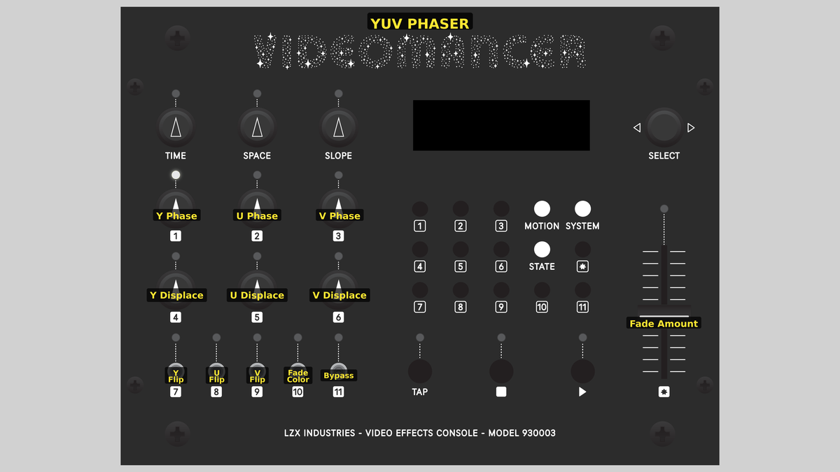 Videomancer front panel with YUV Phaser loaded