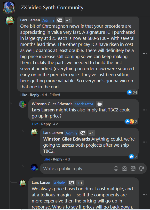 LZX Lars Facebook Comment about IC prices rising & Chromagnon knock-on affect